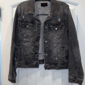Black distressed denim jacket